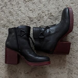 Korks Black Leather Ankle Boots with Wood soles & heels